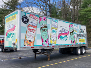 Semi trailer covered in Arizona Hard tea graphics