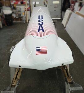 White racing sled with USA flag
