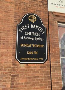 First Baptist Church of Saratoga Springs sign