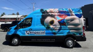 Imperial Pools van with swimming child graphic